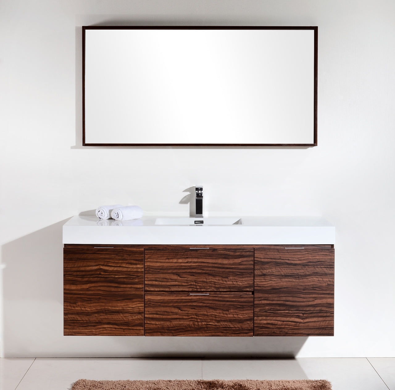 Kube Bath Bliss 60" Wall Mount / Wall Hung Modern Single Sink Bathroom Vanity With 2 Drawers And 2 Doors Acrylic Countertop