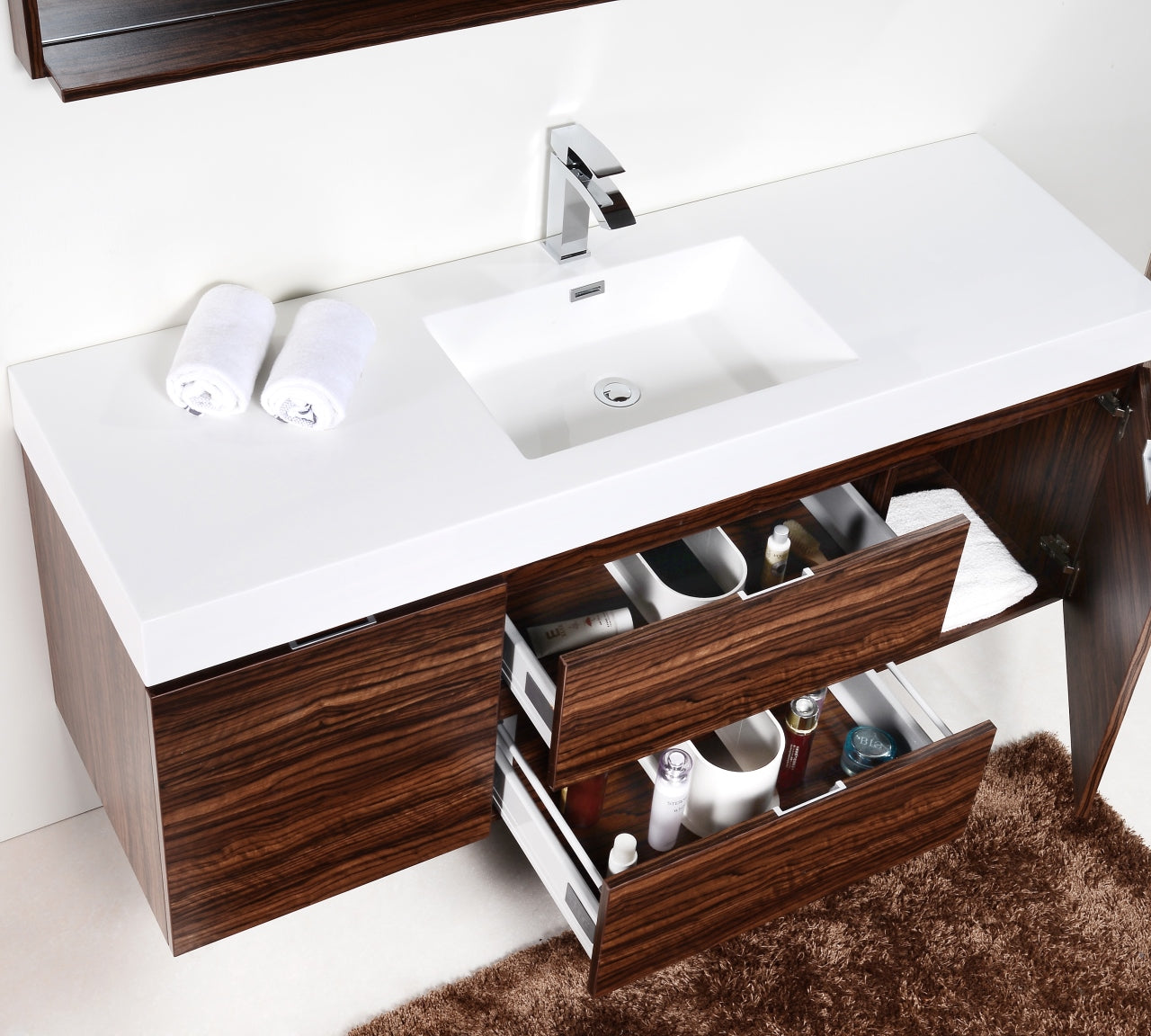 Kube Bath Bliss 60" Wall Mount / Wall Hung Modern Single Sink Bathroom Vanity With 2 Drawers And 2 Doors Acrylic Countertop