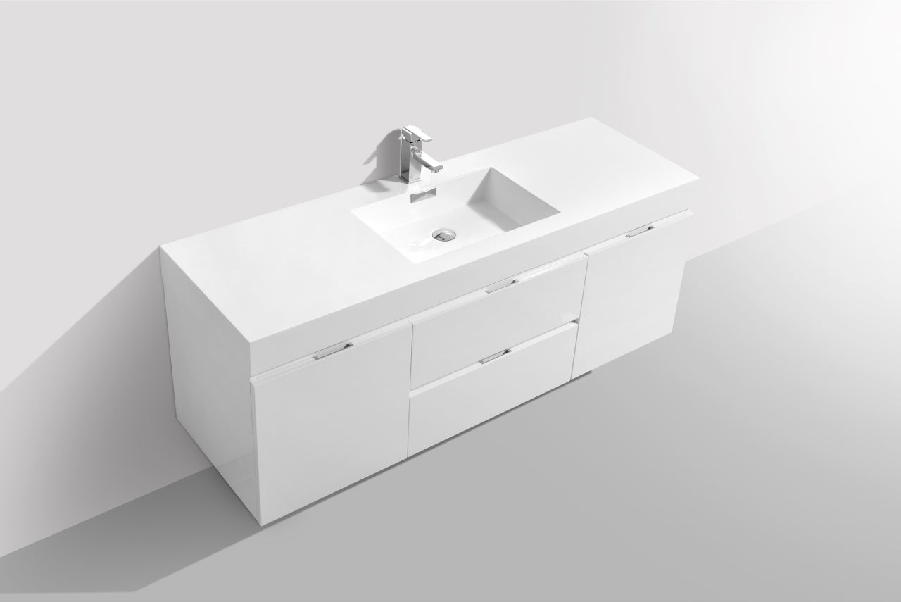 Kube Bath Bliss 60" Wall Mount / Wall Hung Modern Single Sink Bathroom Vanity With 2 Drawers And 2 Doors Acrylic Countertop