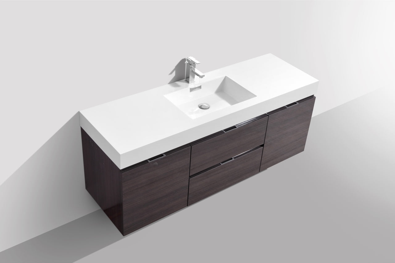 Kube Bath Bliss 60" Wall Mount / Wall Hung Modern Single Sink Bathroom Vanity With 2 Drawers And 2 Doors Acrylic Countertop