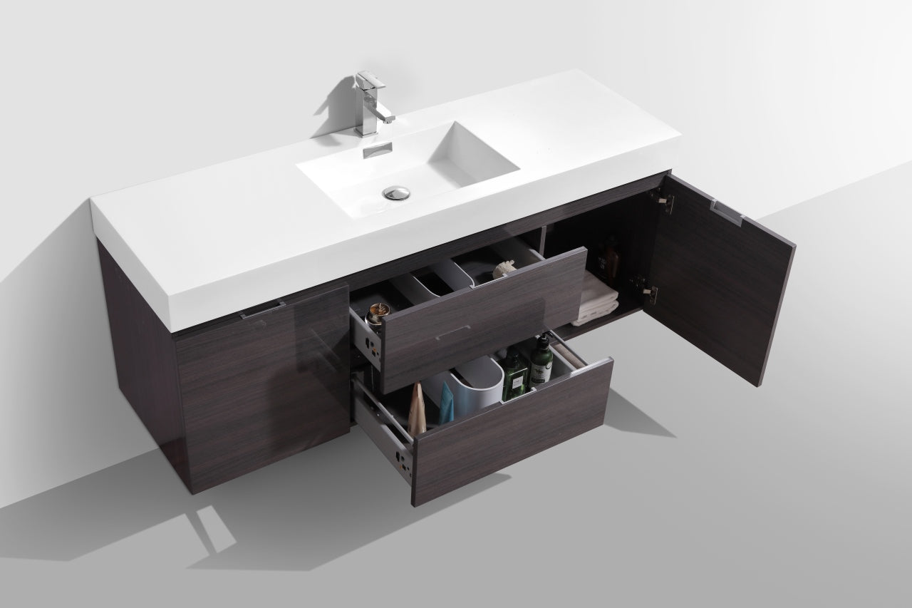 Kube Bath Bliss 60" Wall Mount / Wall Hung Modern Single Sink Bathroom Vanity With 2 Drawers And 2 Doors Acrylic Countertop