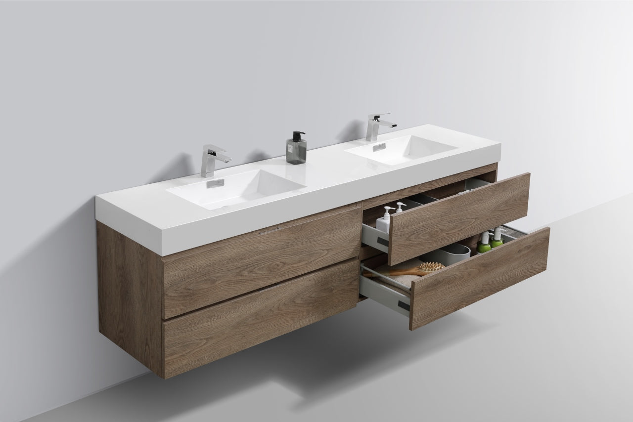Kube Bath Bliss 72" Wall Mount / Wall Hung Modern Double Sink Bathroom Vanity With 4 Drawers Acrylic Countertop