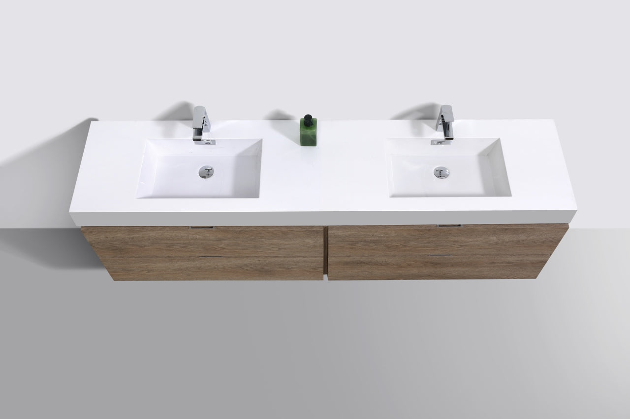 Kube Bath Bliss 72" Wall Mount / Wall Hung Modern Double Sink Bathroom Vanity With 4 Drawers Acrylic Countertop