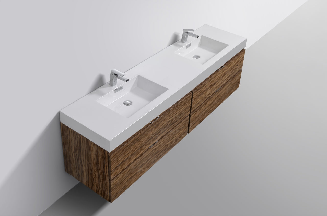 Kube Bath Bliss 72" Wall Mount / Wall Hung Modern Double Sink Bathroom Vanity With 4 Drawers Acrylic Countertop