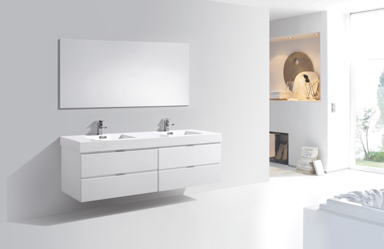Kube Bath Bliss 72" Wall Mount / Wall Hung Modern Double Sink Bathroom Vanity With 4 Drawers Acrylic Countertop