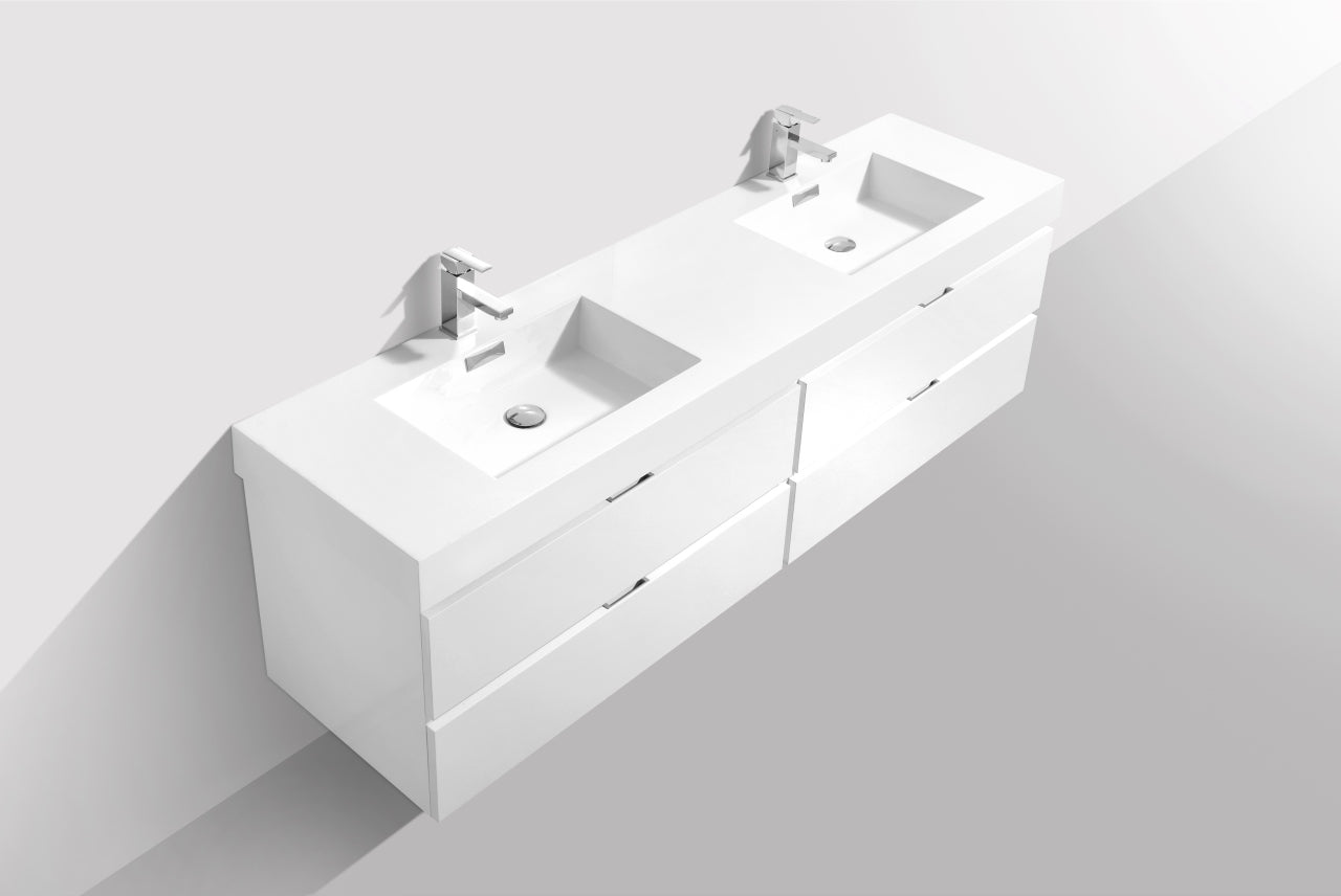 Kube Bath Bliss 72" Wall Mount / Wall Hung Modern Double Sink Bathroom Vanity With 4 Drawers Acrylic Countertop