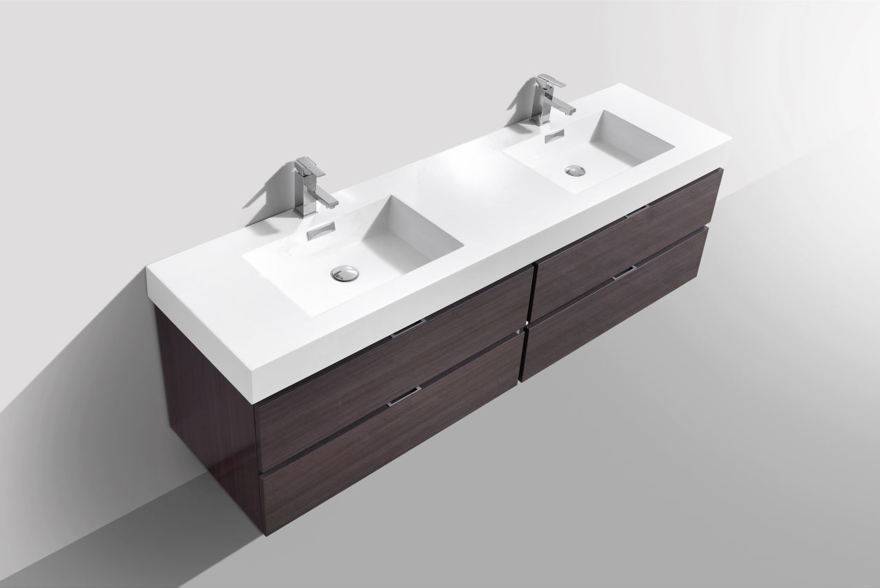 Kube Bath Bliss 72" Wall Mount / Wall Hung Modern Double Sink Bathroom Vanity With 4 Drawers Acrylic Countertop