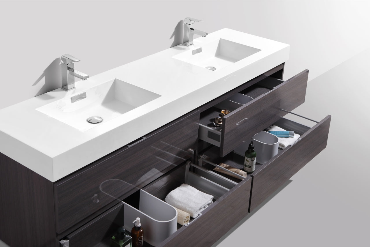 Kube Bath Bliss 72" Wall Mount / Wall Hung Modern Double Sink Bathroom Vanity With 4 Drawers Acrylic Countertop
