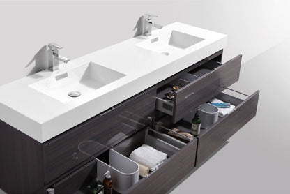 Kube Bath Bliss 80" Wall Mount / Wall Hung Modern Double Sink Bathroom Vanity With 4 Drawers Acrylic Countertop