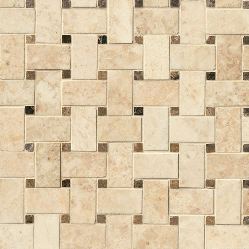 MSI Backsplash and Wall Tile Crema Cappuccino Basketweave Pattern Polished Mosaic Tile 12" x 12"