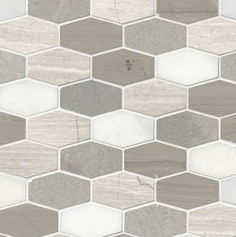 MSI Backsplash and Wall Tile Bellagio Blend Elongated Hexagon Honed Marble Tile 12" x 12"