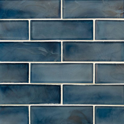 MSI Backsplash and Wall Tile Blue Shimmer Subway Glass Tile 2" x 6"