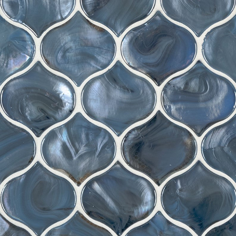 MSI Backsplash and Wall Tile Blue Shimmer Arabesque Glossy Glass Tile 10" x 10" 8mm