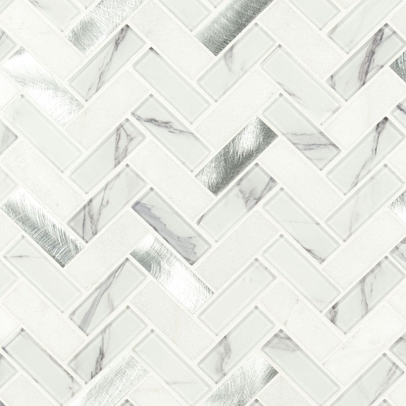 MSI Backsplash and Wall Tile Bytle Bianco Herringbone 12" x 12" 6mm