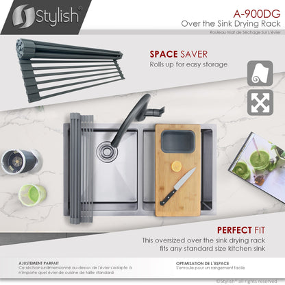 Stylish 20" Over the Sink Roll-up Drying Rack Dark Gray A-900DG