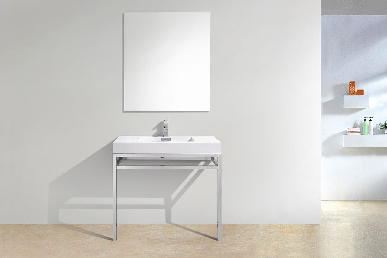 Kube Bath Haus 36" Stainless Steel Console Bathroom Vanity With White Acrylic Sink