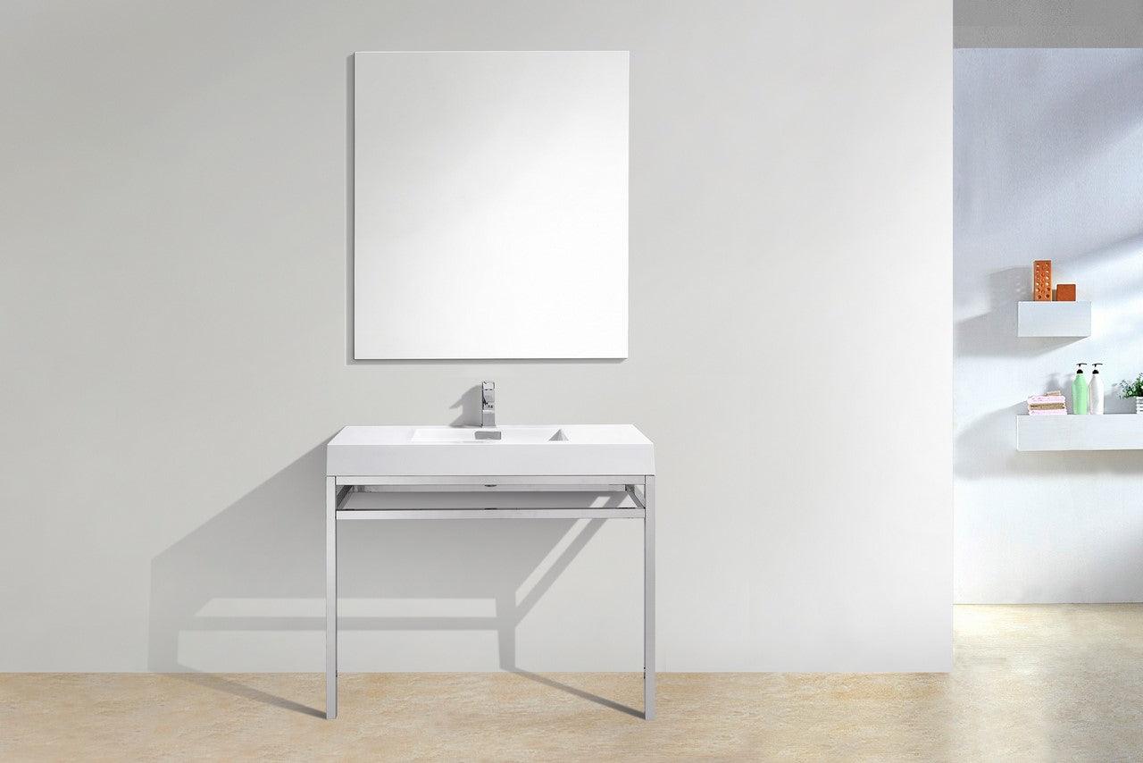 Kube Bath Haus 40" Stainless Steel Console Bathroom Vanity With White Acrylic Sink