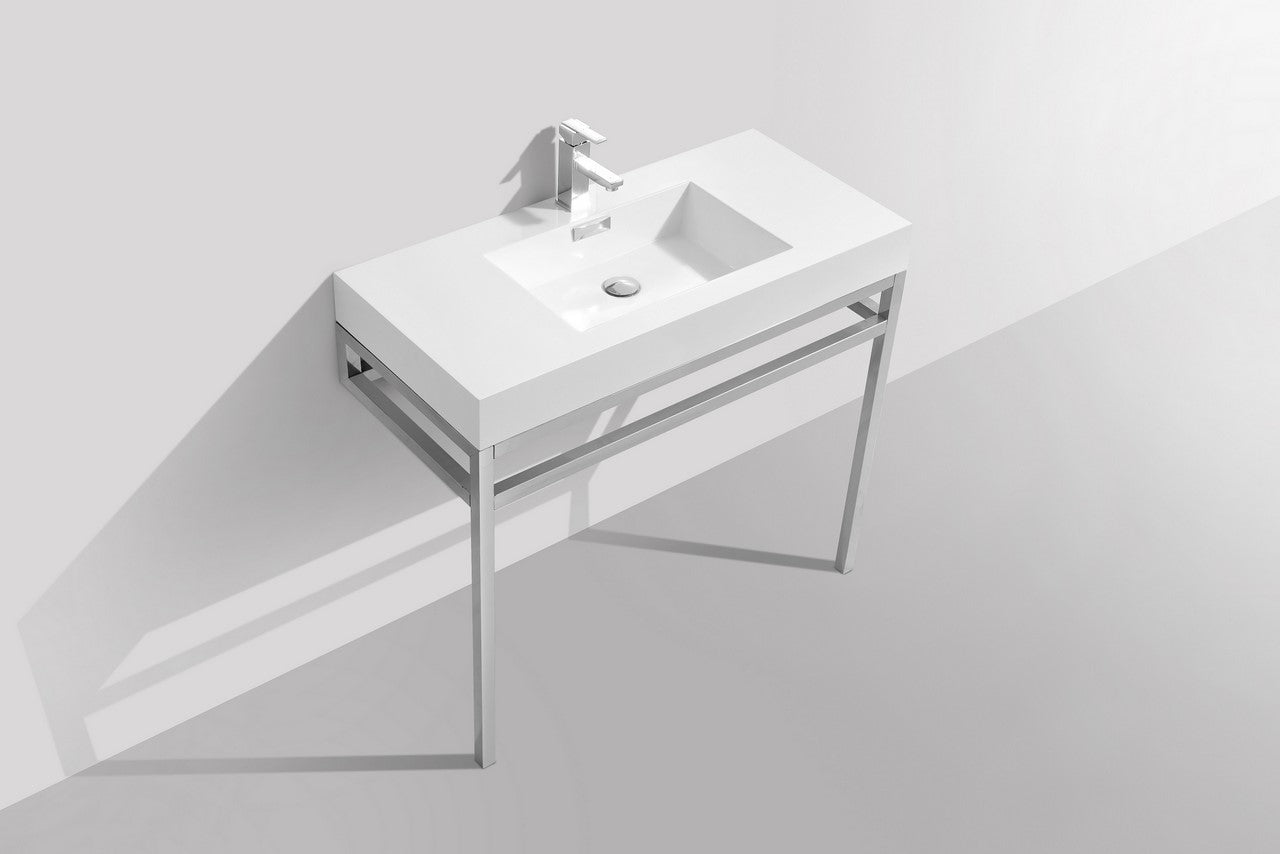 Kube Bath Haus 40" Stainless Steel Console Bathroom Vanity With White Acrylic Sink