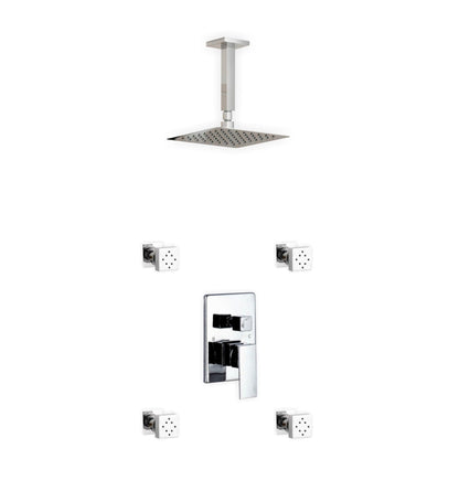 Kube Bath Aqua Piazza Shower Set With 8" Ceiling Mount Square Rain Shower and 4 Body Jets Chrome