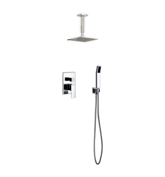 Kube Bath Aqua Piazza Shower Set With 8" Ceiling Mount Square Rain Shower and Handheld Chrome