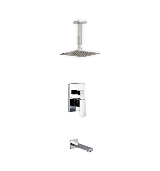 Kube Bath Aqua Piazza Shower Set With 8" Ceiling Mount Square Rain Shower and Tub Filler Chrome
