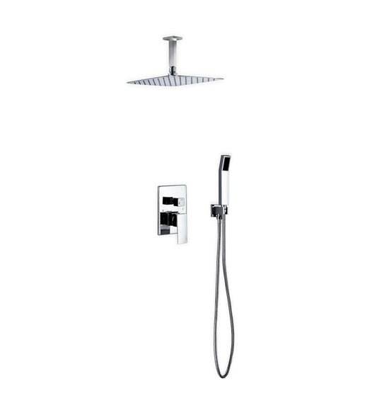 Kube Bath Aqua Piazza Shower Set With 12" Ceiling Mount Square Rain Shower and Handheld Chrome