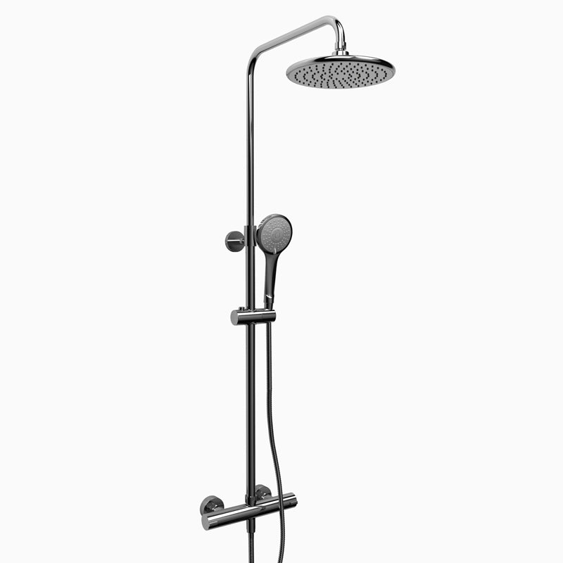 Riobel Modern Duo Rail With 1/2 Inch Thermostatic External Bar With 9" Round Rain Shower Head- Chrome
