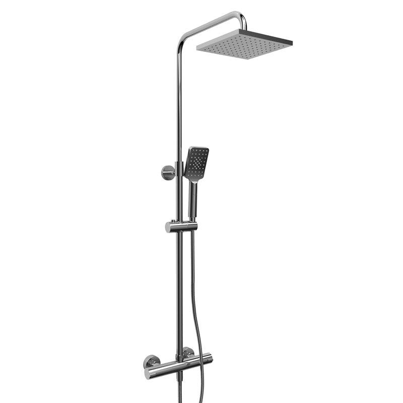 Riobel Modern Duo Rail With 1/2 Inch Thermostatic External Bar Shower Set With 9" Rain Square Shower Head- Chrome