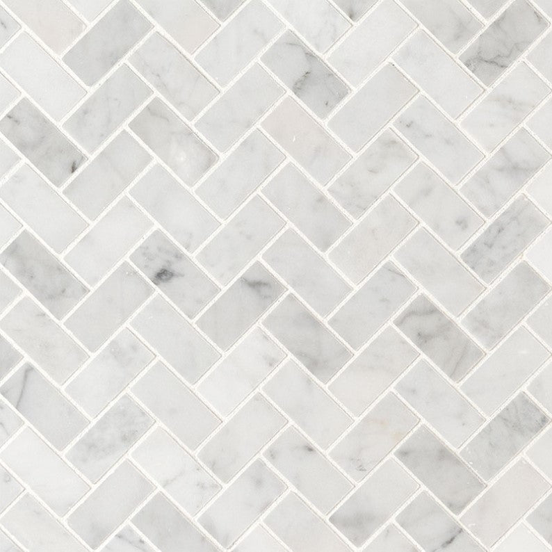 MSI Backsplash and Wall Tile Carrara White 1" x 2" Herringbone Honed 12" x 12"