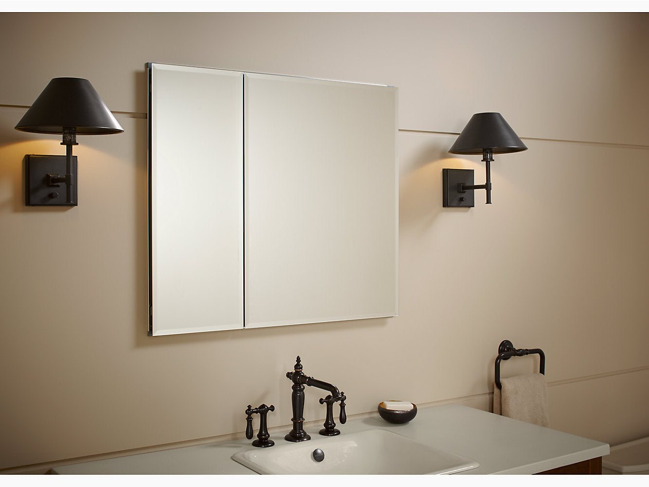 Kohler 30" W X 26" H Aluminum Two-door Medicine Cabinet With Mirrored Doors, Beveled Edges