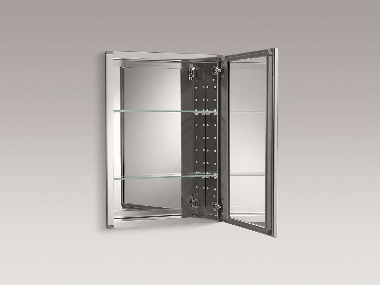 Kohler 20" W x 26" H Aluminum Single Door Medicine Cabinet With Decorative Silver Framed Mirrored Door