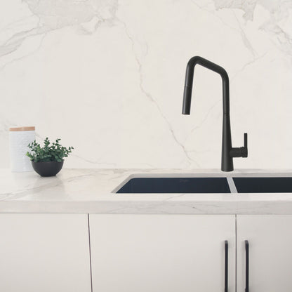 Stylish Turin 17" Kitchen Faucet Single Handle Pull Down Dual Mode Lead Free Matte Black K-143N