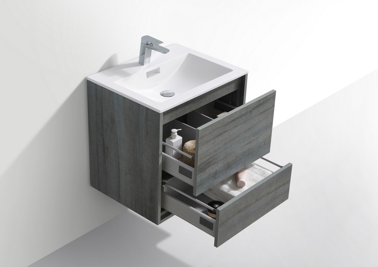 Kube Bath De Lusso 24" Wall Mount / Wall Hung Modern Bathroom Vanity With 2 Drawers Acrylic Countertop