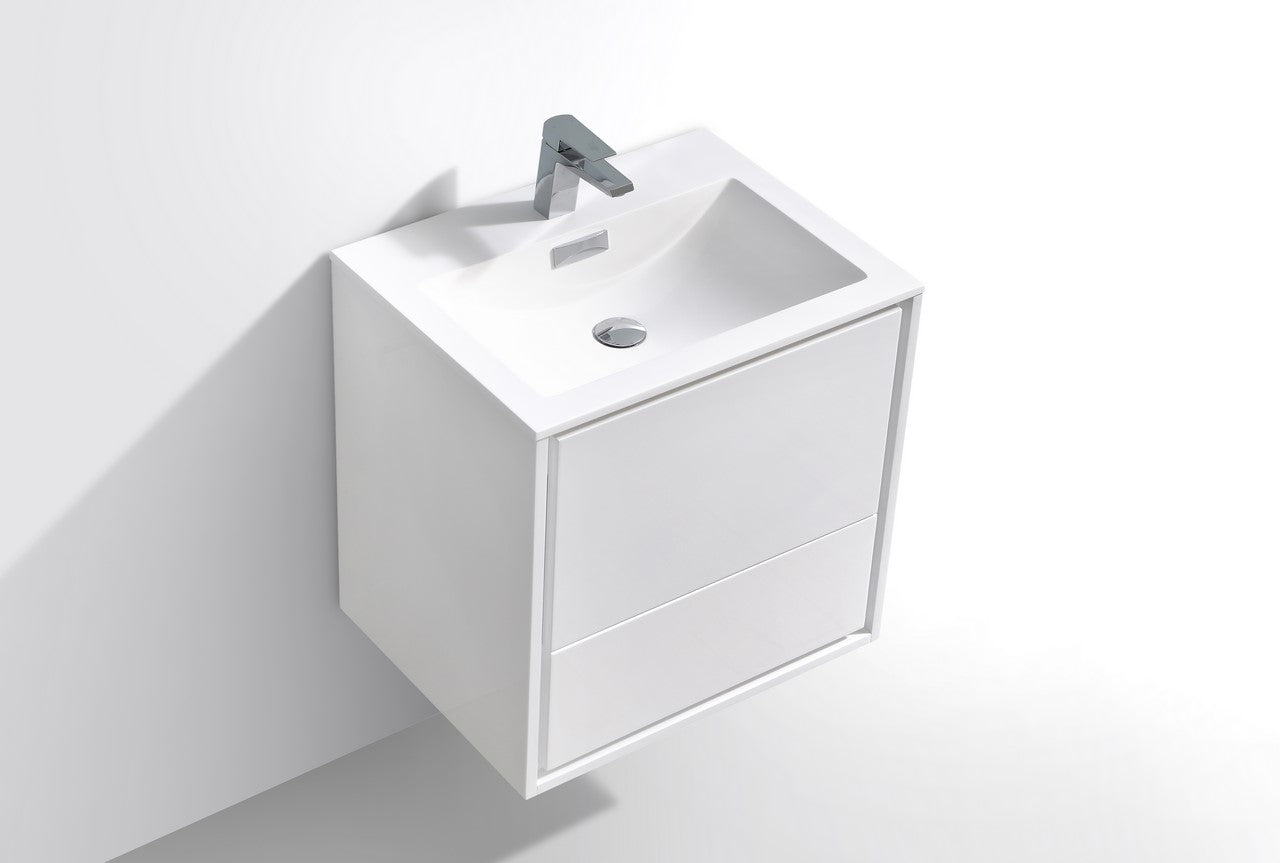 Kube Bath De Lusso 24" Wall Mount / Wall Hung Modern Bathroom Vanity With 2 Drawers Acrylic Countertop