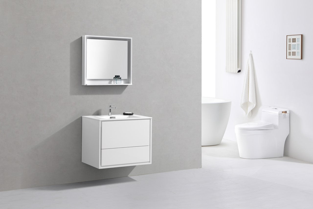 Kube Bath De Lusso 30" Wall Mount / Wall Hung Modern Bathroom Vanity With 2 Drawers Acrylic Countertop