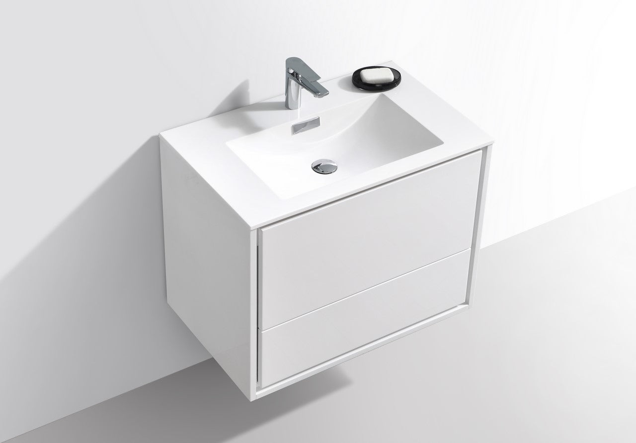 Kube Bath De Lusso 30" Wall Mount / Wall Hung Modern Bathroom Vanity With 2 Drawers Acrylic Countertop