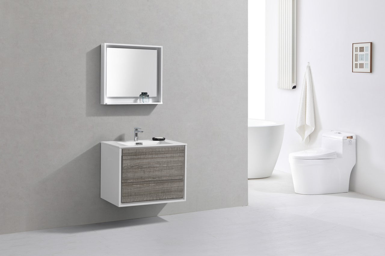 Kube Bath De Lusso 30" Wall Mount / Wall Hung Modern Bathroom Vanity With 2 Drawers Acrylic Countertop