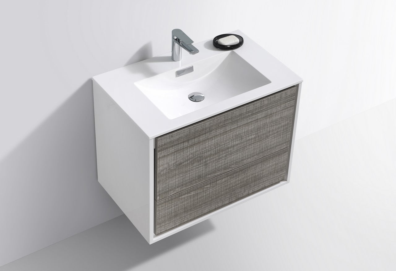 Kube Bath De Lusso 30" Wall Mount / Wall Hung Modern Bathroom Vanity With 2 Drawers Acrylic Countertop