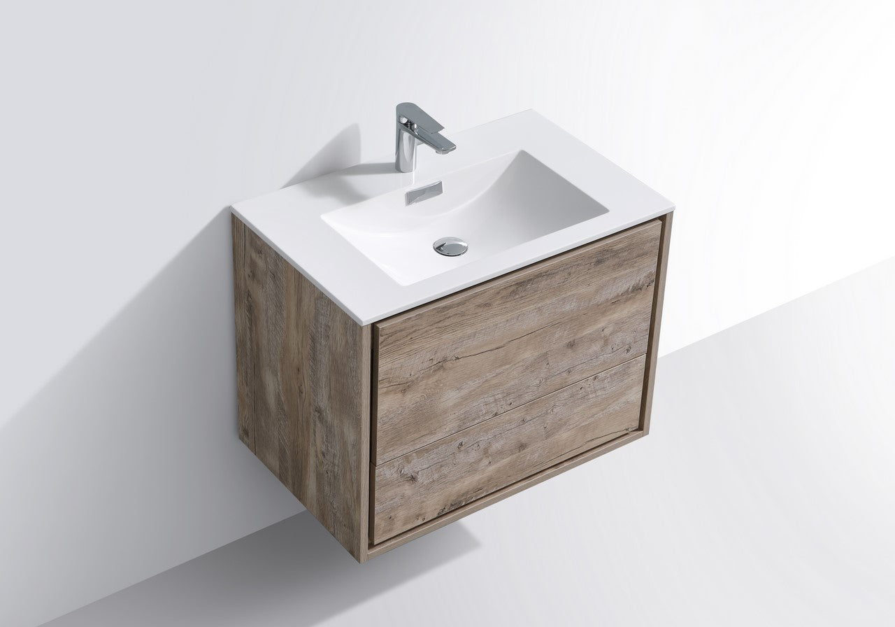 Kube Bath De Lusso 30" Wall Mount / Wall Hung Modern Bathroom Vanity With 2 Drawers Acrylic Countertop