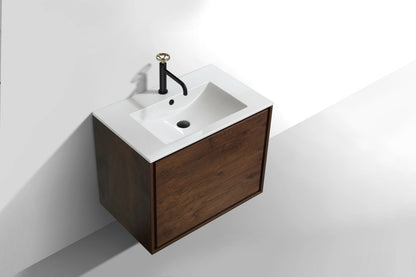 Kube Bath De Lusso 30" Wall Mount / Wall Hung Modern Bathroom Vanity With 2 Drawers Acrylic Countertop