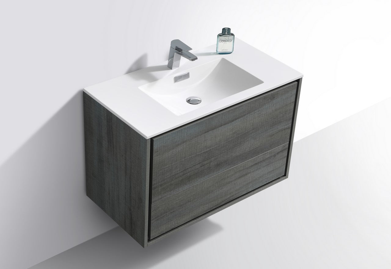 Kube Bath De Lusso 36" Wall Mount / Wall Hung Modern Bathroom Vanity With 2 Drawers Acrylic Countertop