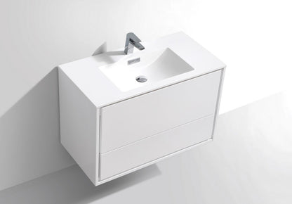 Kube Bath De Lusso 36" Wall Mount / Wall Hung Modern Bathroom Vanity With 2 Drawers Acrylic Countertop