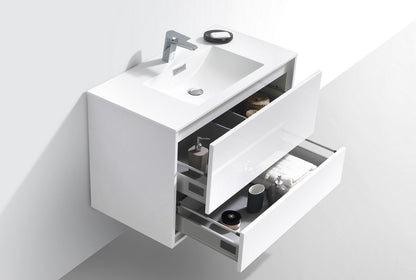 Kube Bath De Lusso 36" Wall Mount / Wall Hung Modern Bathroom Vanity With 2 Drawers Acrylic Countertop