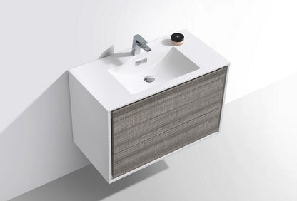 Kube Bath De Lusso 36" Wall Mount / Wall Hung Modern Bathroom Vanity With 2 Drawers Acrylic Countertop