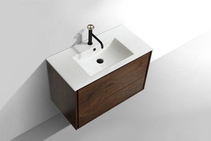 Kube Bath De Lusso 36" Wall Mount / Wall Hung Modern Bathroom Vanity With 2 Drawers Acrylic Countertop