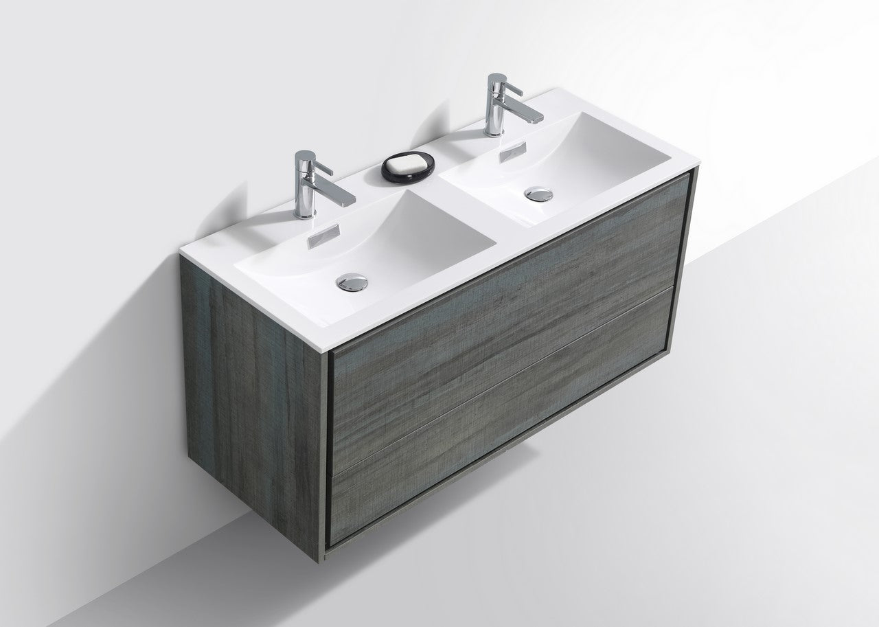 Kube Bath De Lusso 48" Wall Mount / Wall Hung Modern Double Sink Bathroom Vanity With 2 Drawers Acrylic Countertop