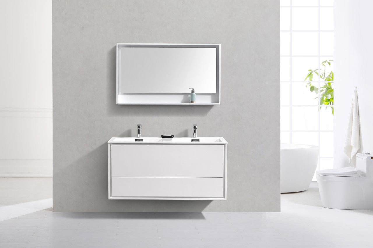 Kube Bath De Lusso 48" Wall Mount / Wall Hung Modern Double Sink Bathroom Vanity With 2 Drawers Acrylic Countertop