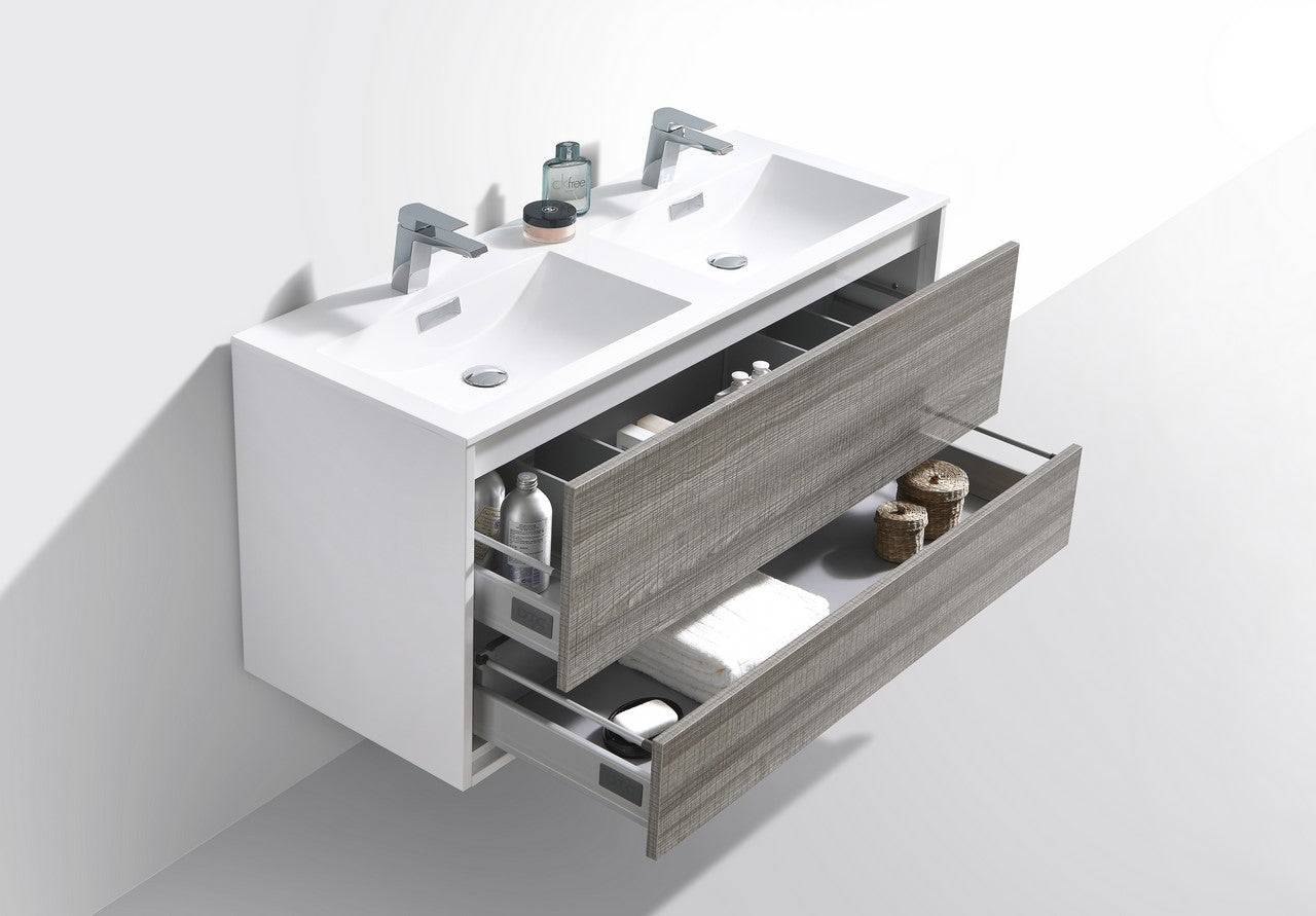 Kube Bath De Lusso 48" Wall Mount / Wall Hung Modern Double Sink Bathroom Vanity With 2 Drawers Acrylic Countertop