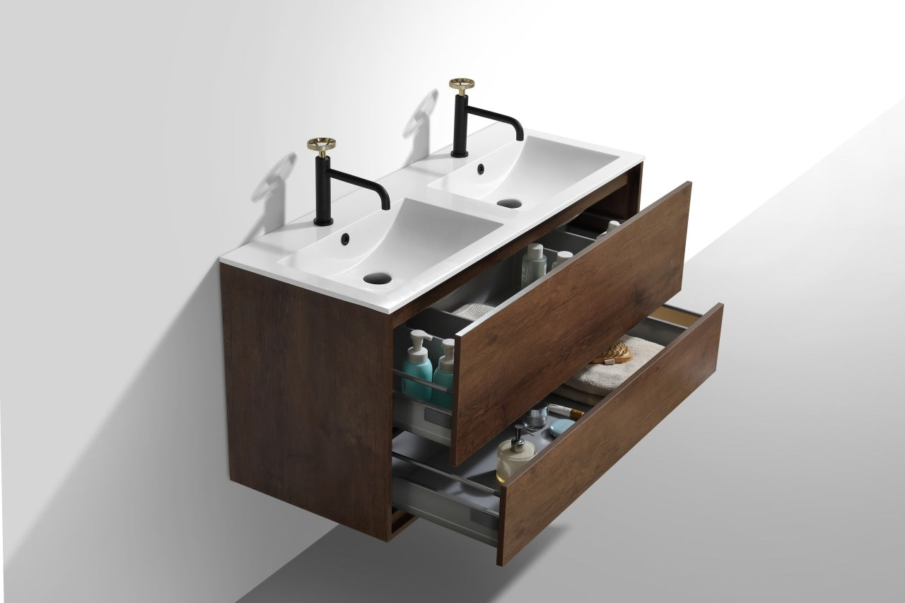 Kube Bath De Lusso 48" Wall Mount / Wall Hung Modern Double Sink Bathroom Vanity With 2 Drawers Acrylic Countertop