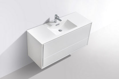 Kube Bath De Lusso 48" Wall Mount / Wall Hung Modern Single Sink Bathroom Vanity With 2 Drawers Acrylic Countertop
